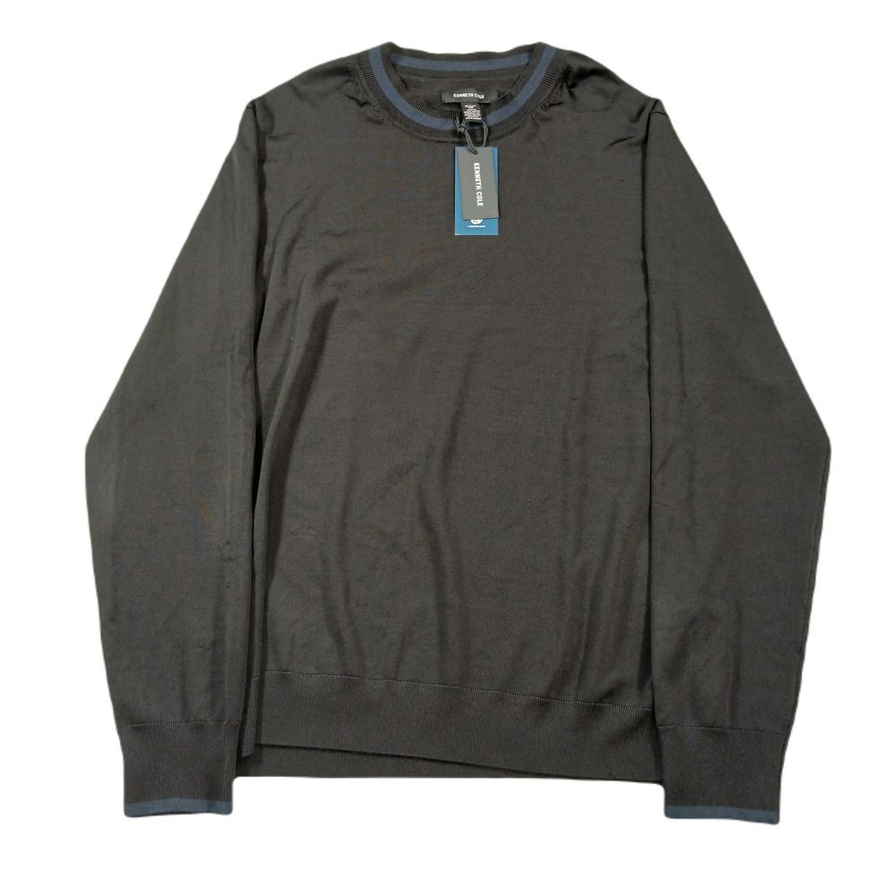 Kenneth Cole Knit Sweater Mens XL Black Pullover‎ Striped Collar $99